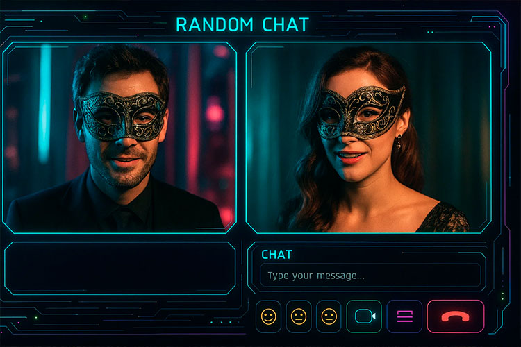رجل وامرأة يجريان محادثة مجهولة في دردشة عشوائية