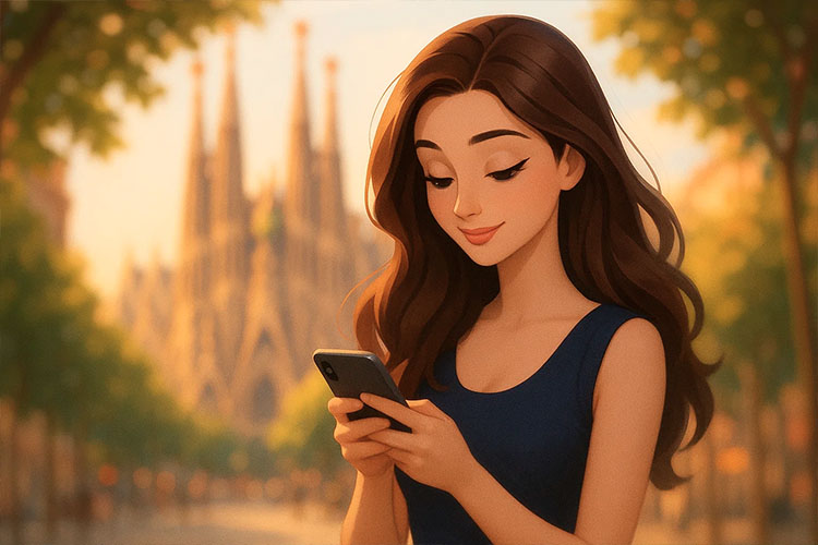 Ragazza carina che chatta a Barcellona