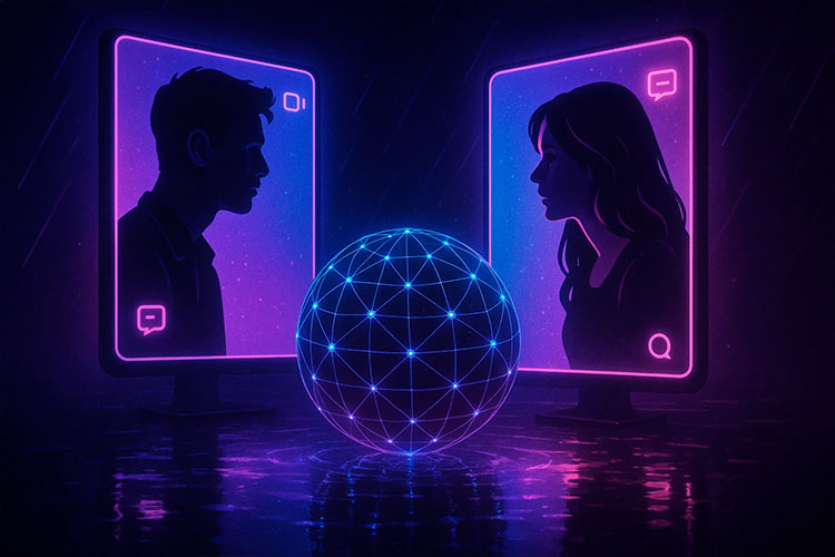 גבר ואישה נפגשים בצ'אט וידאו אלטרנטיבי