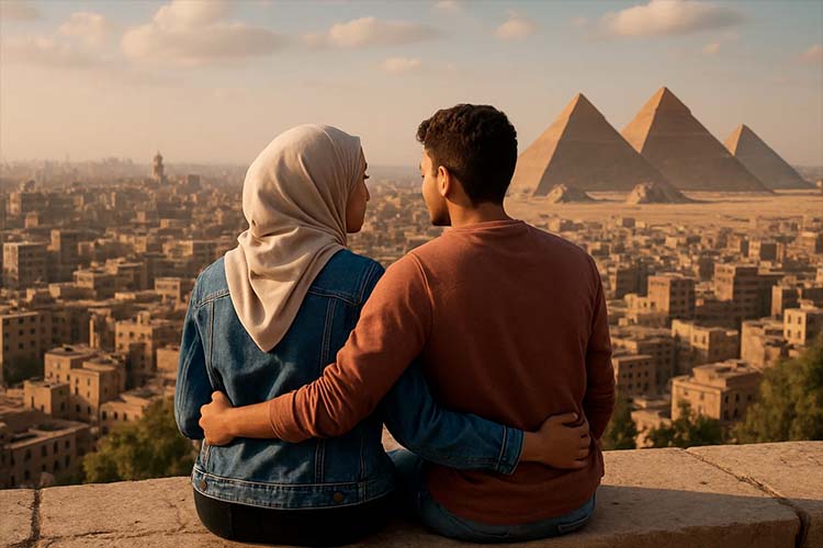 Young couple chatting in Egypt