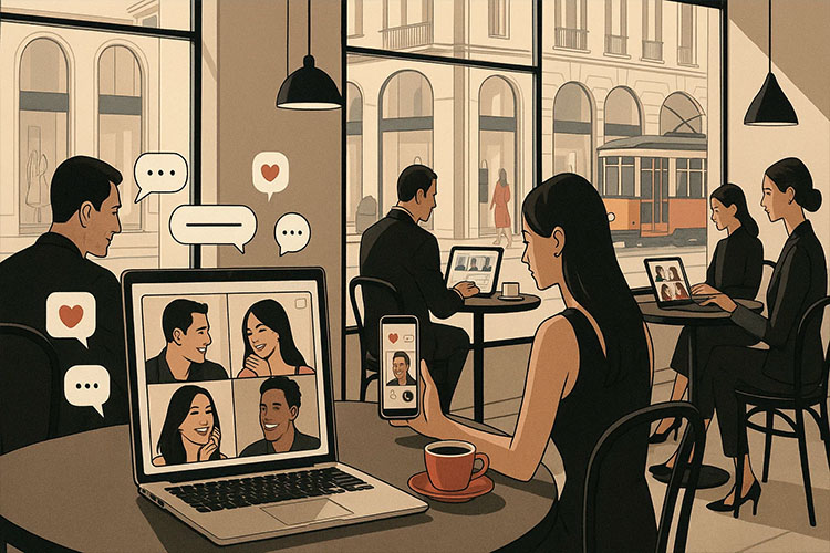 זרים משוחחים בבית קפה במילאנו