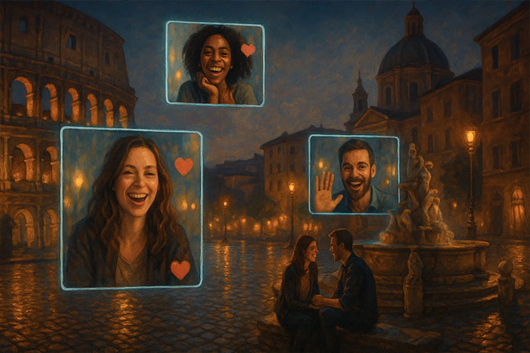 זרים מאושרים בחדר צ'אט ברומא