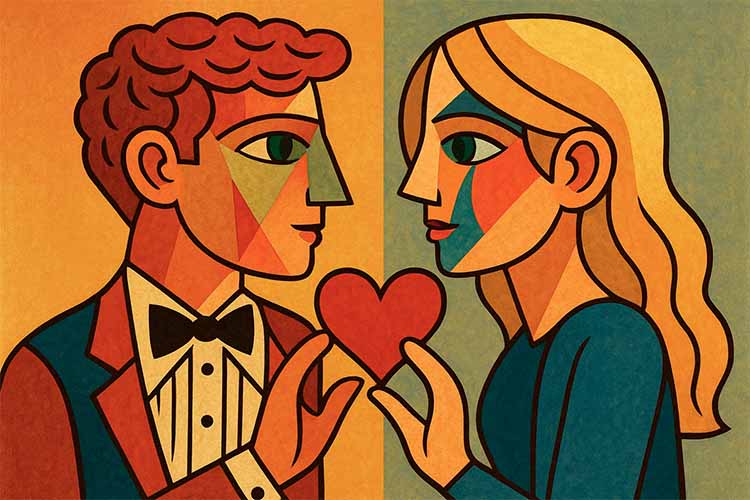 Couple falling in love after meeting in free online chat