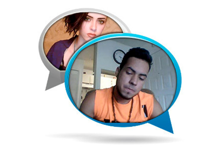 Man and woman meeting through online chat