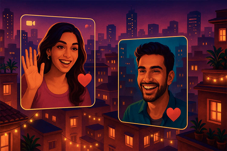 Giovane coppia felice che si incontra in un'app di incontri