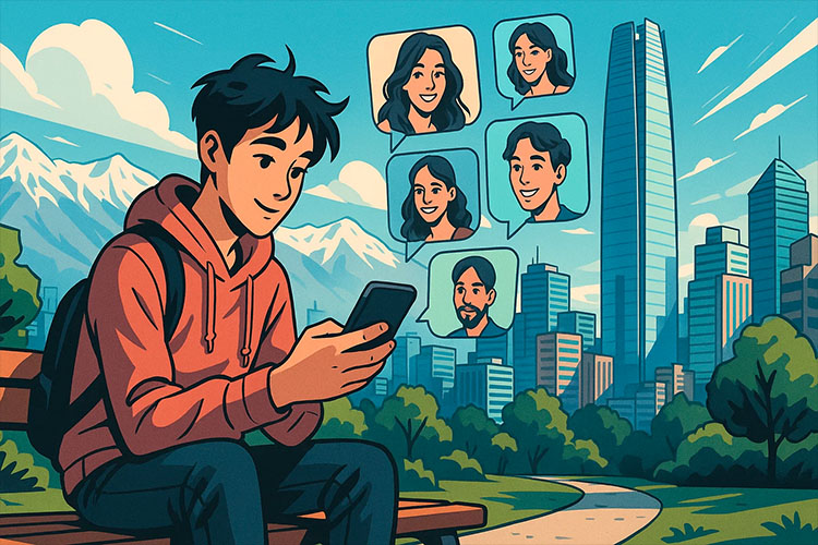 Uomo che chatta con sconosciuti a Santiago del Cile