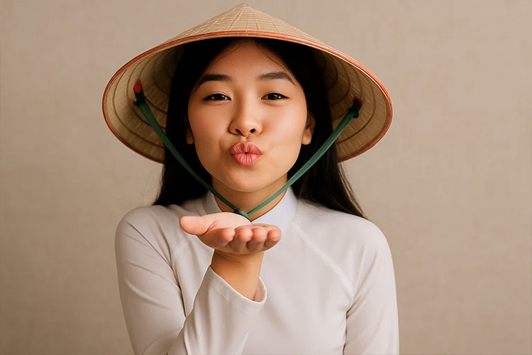 Cute girl from Vietnam giving an air kiss